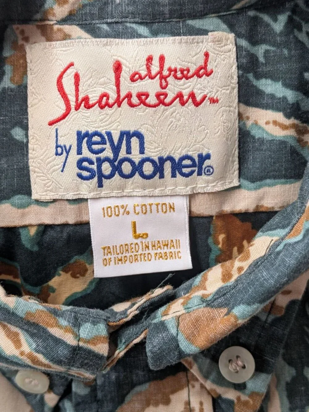 Vtg‎ Reyn Spooner Alfred Shaheen 1/4 Button Up Shirt Fineline Millworks Large